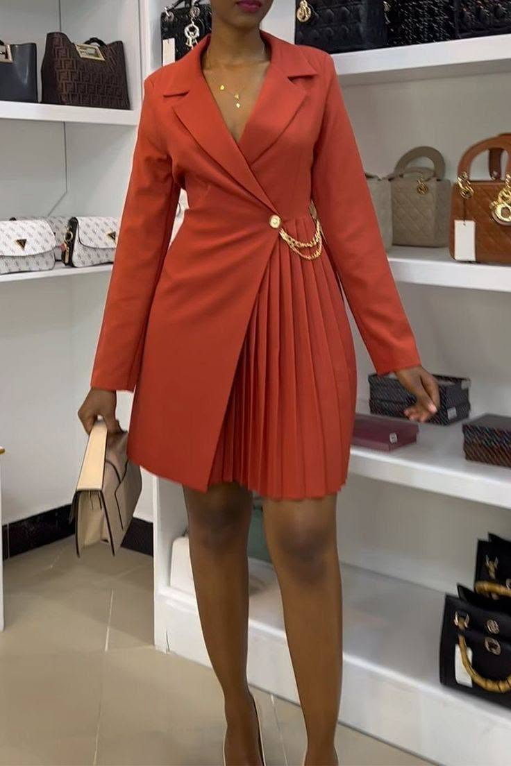 Rust Pleated Blazer Dress