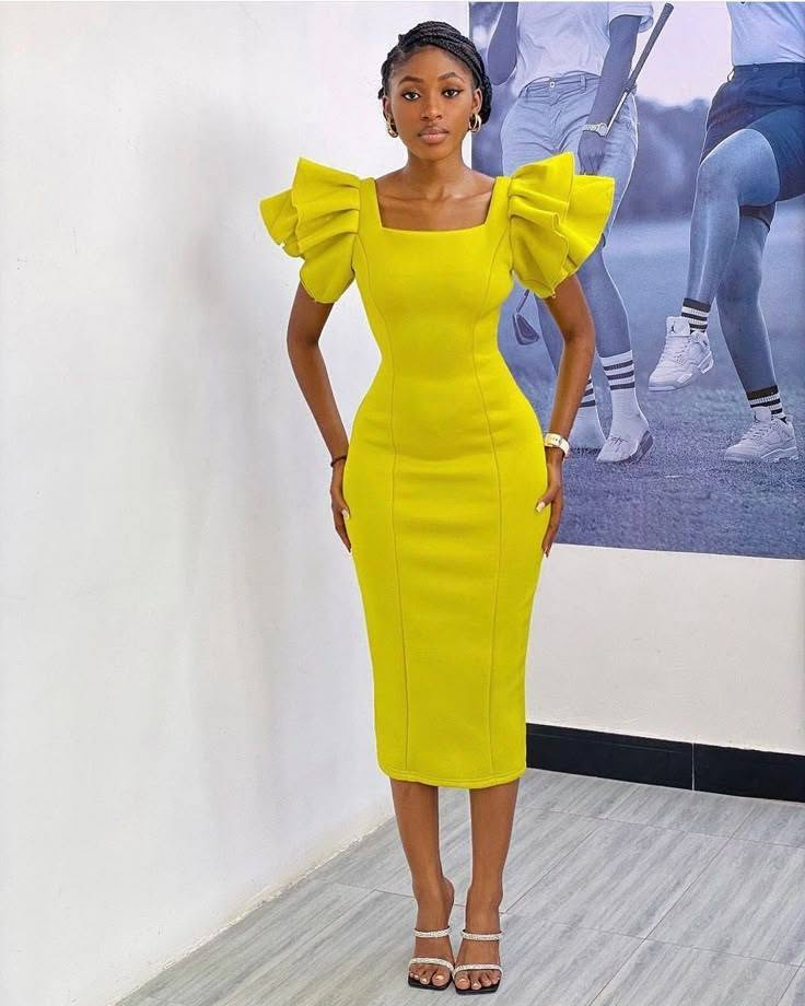 Yellow Ruffle Midi Dress